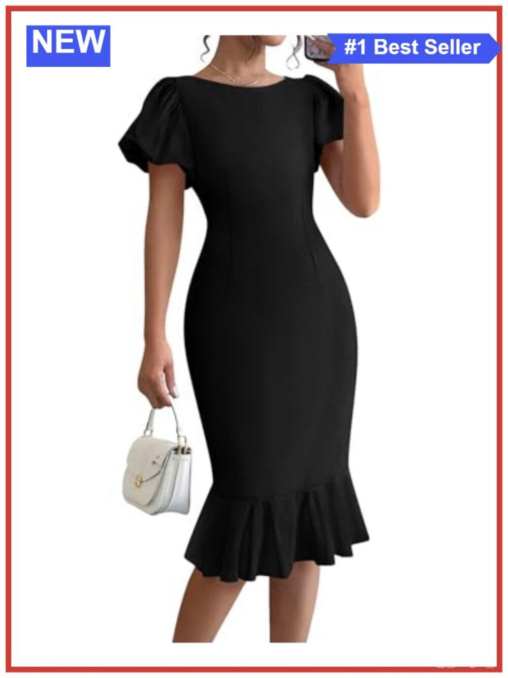 Women Short Sleeve Bodycon Ruffle Mermaid Midi Dress Stretchy Formal